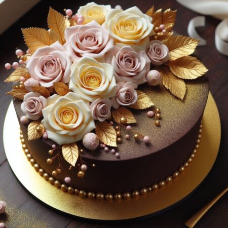 Elegant Roses Semi Fondant Chocolate Cake