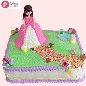 Floral-Path-Pineapple-Barbie-Cake