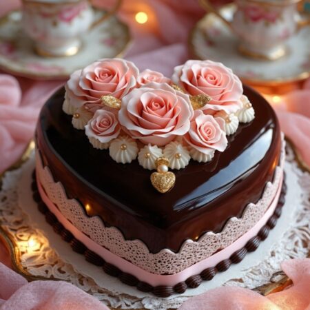 Heart Chocolate Cream Rose Cake