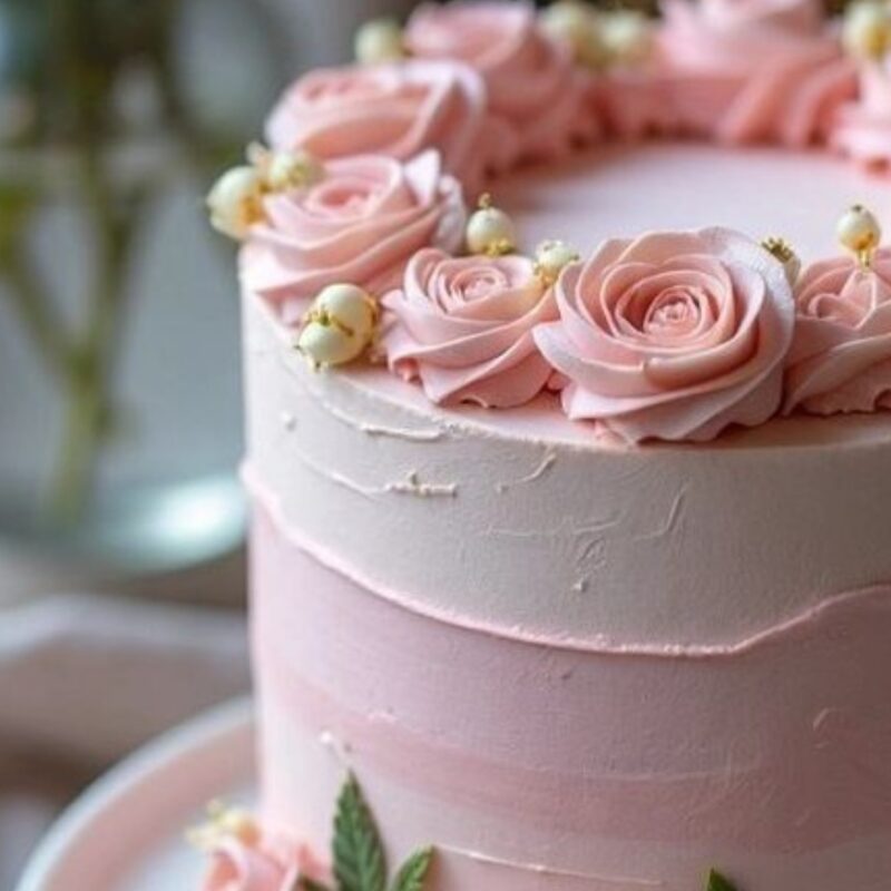 Pink Floral Chocolate Cream Cake - Image 2