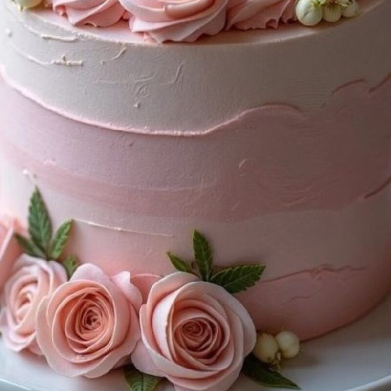 Pink Floral Chocolate Cream Cake - Image 4