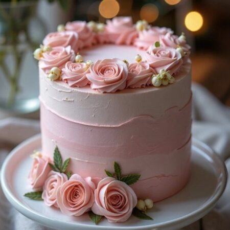 Pink Floral Chocolate Cream Cake