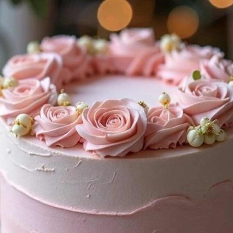 Pink Floral Chocolate Cream Cake - Image 5
