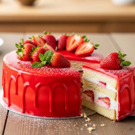 Red Glaze Strawberry Cake