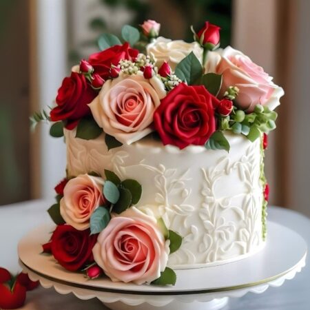 Splendid Red & White Floral Cake