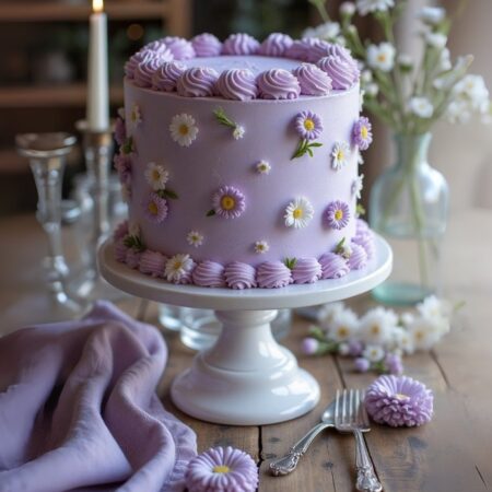 White & Purple Daisy Floral Cake