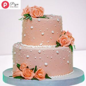 Peach-Roses-Truffle-2-Tier-Cake