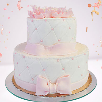 Pink Bow 2 Tier Cake