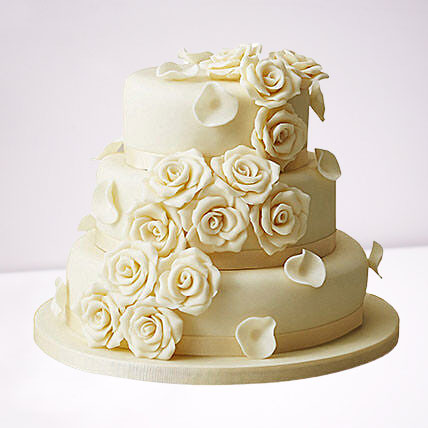 White Rose Wedding Chocolate 3 Tier Cake