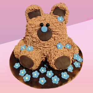 Teddy With Flower Cake