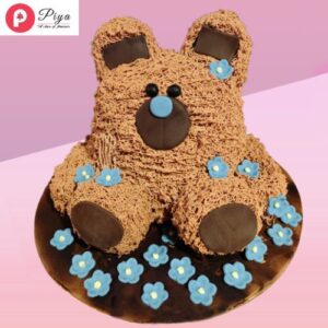 Teddy With Flower Cake