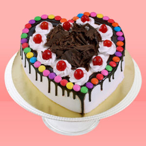 Black Forest Gems Decorated Heart Cake
