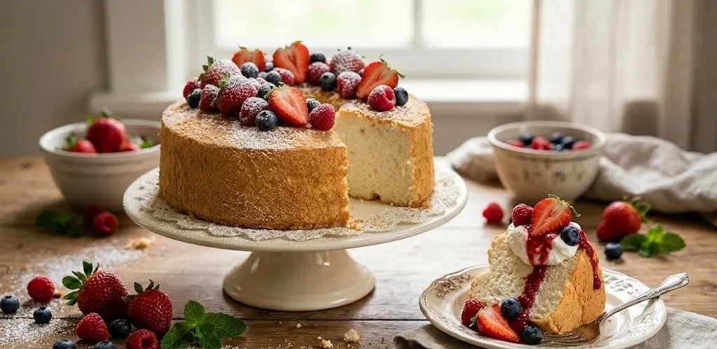 Easy Homemade Angel Food Cake with Toppings